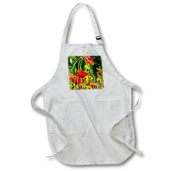 Apron - Artistic Red and Yellow Spring Flowers In A Field Acrylic Painting - Wildflowers