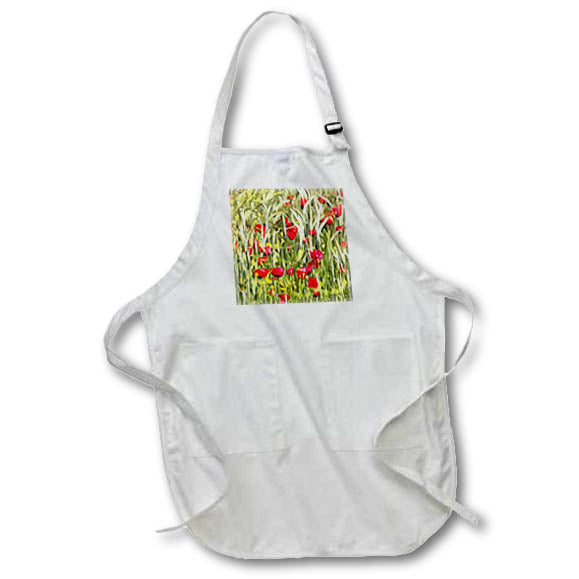 Apron - Red Poppies And Wheat Realistic Art Acrylic Painting - Wildflowers