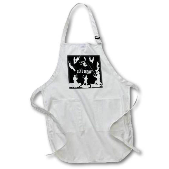 Apron - Wake Up Seas The Day Kiteboarder In White Silhouette On Black Vector Art - Kitesurfers