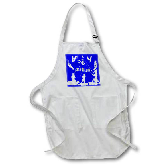 Apron - Wake Up Seas The Day Kiteboarder In White Silhouette On Blue Vector Art - Kitesurfers