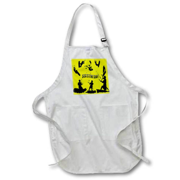 Apron - Wake Up Seas The Day Kiteboarder Black Silhouette On Yellow Vector Art - Kitesurfers
