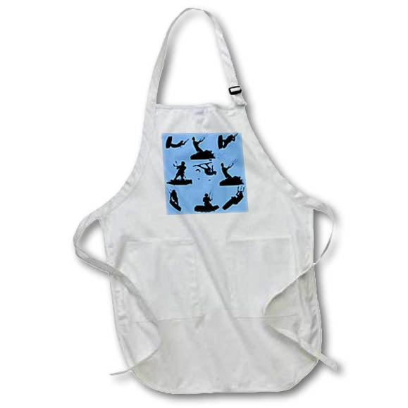 Apron - Kitesurf Black Silhouette Photo Montage Pattern On Blue Vector Art - Kitesurfers