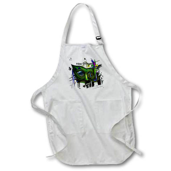 Apron - Image of Black And White Balcony With Green Mardi Gras Mask lens Art by Florene - Mardi Gras