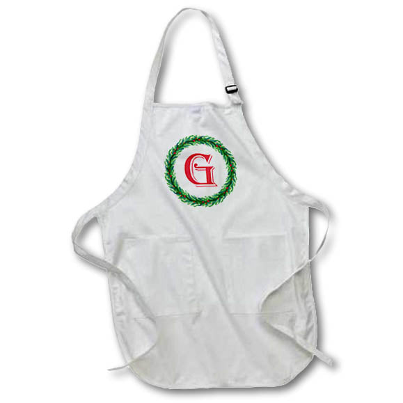 Apron - Christmas Wreath Monogram G Red Initial, SM3DR Christmas Monograms