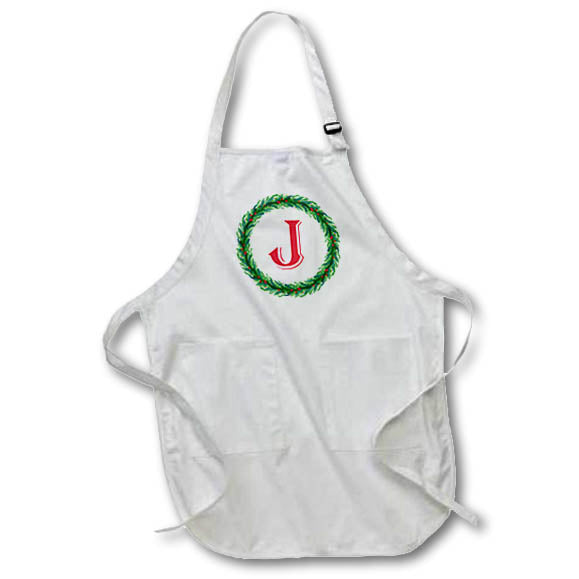 Apron - Christmas Wreath Monogram J Red Initial, SM3DR Christmas Monograms