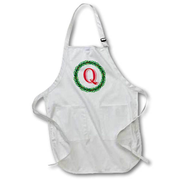 Apron - Christmas Wreath Monogram Q Red Initial, SM3DR Christmas Monograms