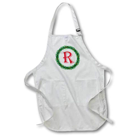 Apron - Christmas Wreath Monogram R Red Initial, SM3DR Christmas Monograms