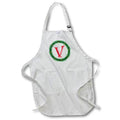 Apron - Christmas Wreath Monogram V Red Initial, SM3DR Christmas Monograms