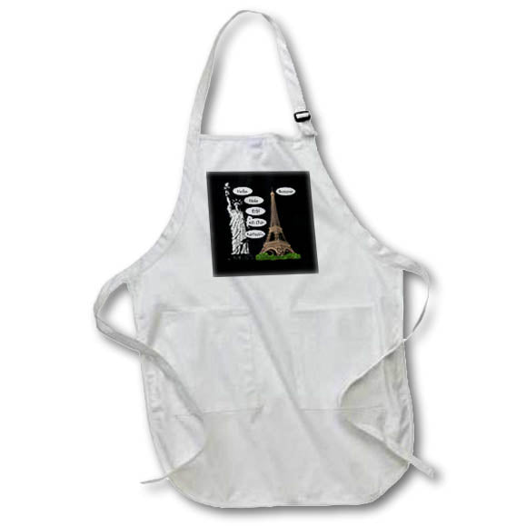 Apron - Statue of Liberty and Eiffel Tower Hello in multiple languages. Creative Studios – Paris France
