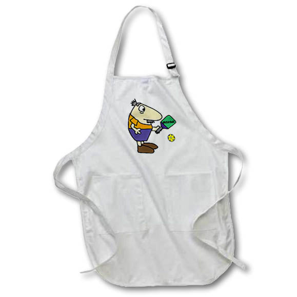 Apron - Cute Funny Old Mustached Man Playing Pickleball Sports Cartoon Sports and Hobbies