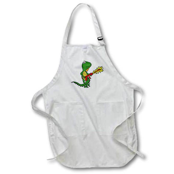 Apron - Cute Funny Iguana with Flame Thrower Wannabe Dragon Cartoon Funny