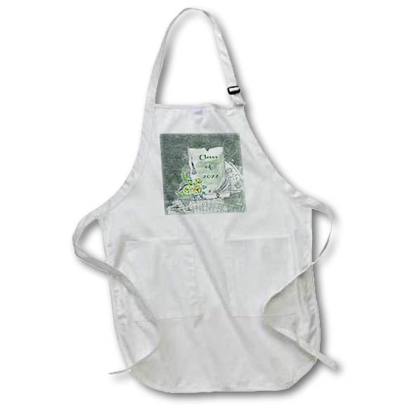 Apron - Vintage Look of Paper, Rose, Diploma, Tassel, Feather, 2022, Green Graduation Design