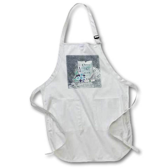 Apron - Vintage Look of Paper, Rose, Diploma, Tassel, Feather, 2022, Blue Graduation Design