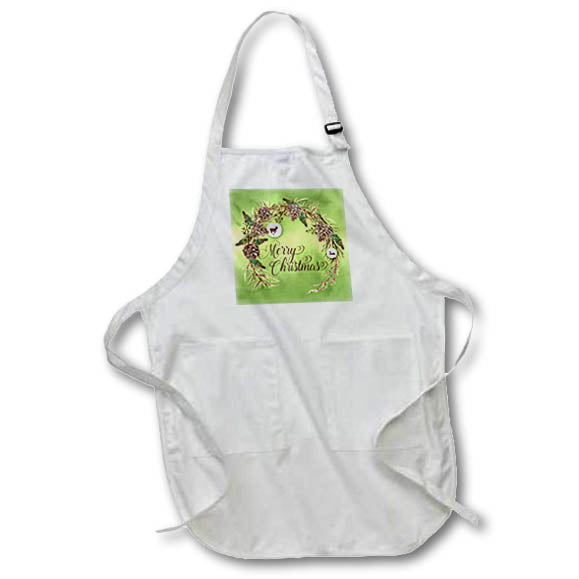 Apron - Merry Christmas Text on Bright Green Winter Botanical Boughs Christmas Collection