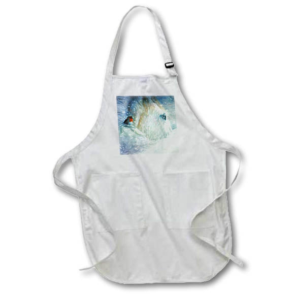 Apron - Robin and White Winter Horse Snowy Painting Christmas Collection