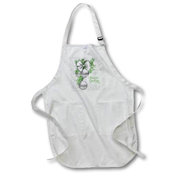 Apron - Silvery Colored Holiday Ornaments and Swirls Seasons Greetings Christmas Collection
