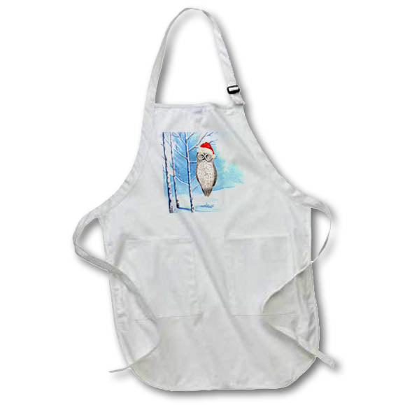 Apron - A Cute Winter Owl in a Red Santa Hat Perched in a Woodland Forest Christmas Collection