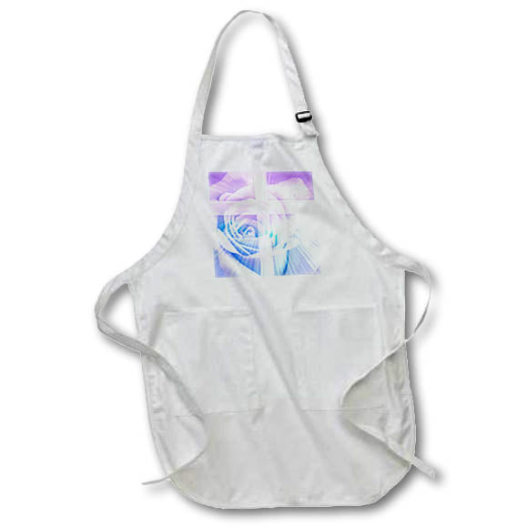Apron - Lavender Purple and Blue Gradient Rose Closeup with Christian Cross Inspirational