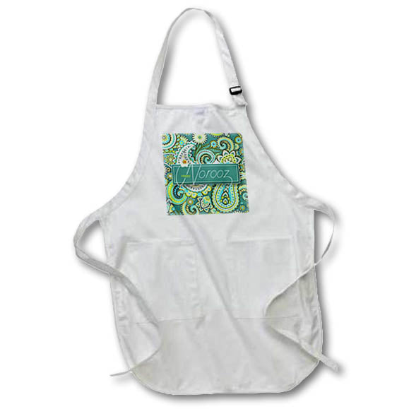 Apron - Persian New Year Norooz with Daffodil and Teal Green Paisley New Year Collection
