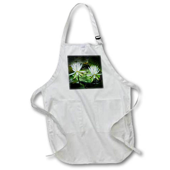 Apron - Two White Water Lilies in a Pond and Serene Black Vignette Nature