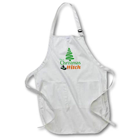 Apron - Image of Words Im A Christmas Witch with Christmas Tree and Witch Hat – Christmas