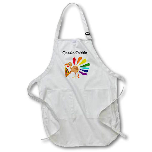 Apron - Cute Funny Colorful Turkey eating Pizza says Gobble Gobble Funny