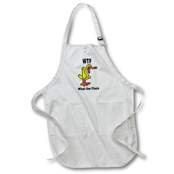 Apron - Cute Funny Angry Duck Yells WTF What the Flock Pun Cartoon Funny