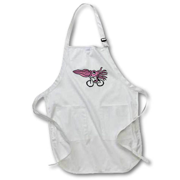 Apron - Funny Cute Purple Squid Riding Bicycle Biker Cartoon Funny