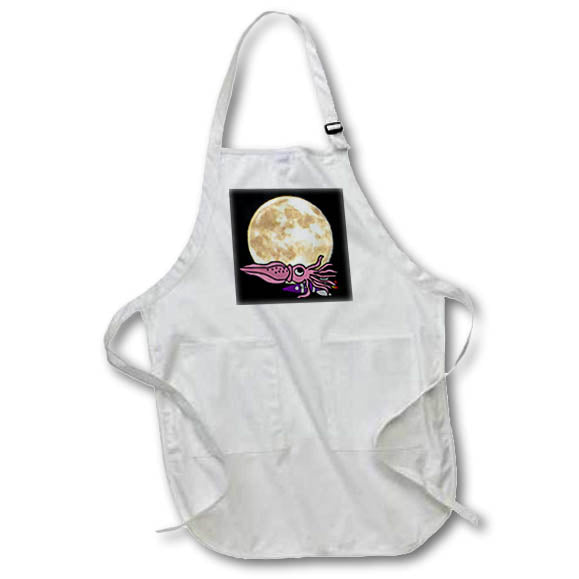 Apron - Funny Cute Purple Squid and Spaceship and Moon Space Cartoon Funny