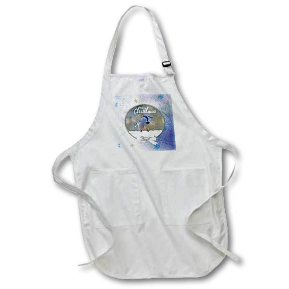 Apron - Bluejay Photo, Snowflake Round Frame with White Bow Christmas Design