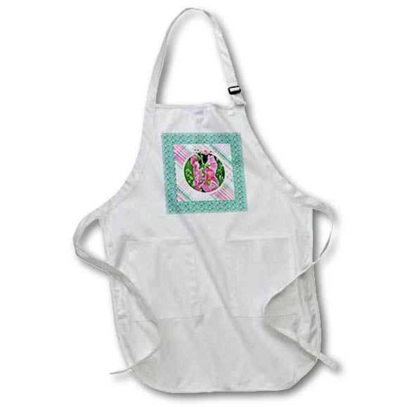 Apron - Photo of Pink Hollyhock Flowers in Plaid Flora Round Frame Flora Photography