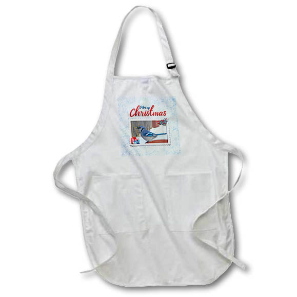 Apron - Photo of Blue Jay,with Seed, Gifts, Holly on Frame, Merry Chritmas Christmas Design