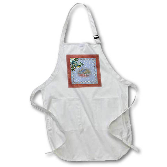 Apron - Photo of Blue Jay in the Snow, Flora Design, Terra cotta Frame Christmas Design