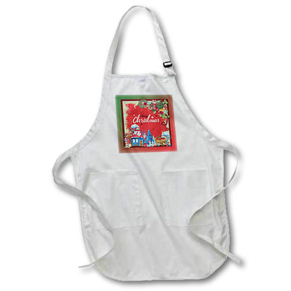 Apron - Image of Country Home, Deer, Snowmen, Christmas Tree, Merry Christmas Christmas Design