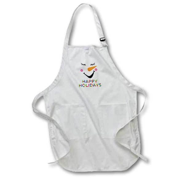 Apron - Funny smiling snowman, eyes closed. Colorful text Happy Holidays Alexis Design - Holidays Christmas And New Year