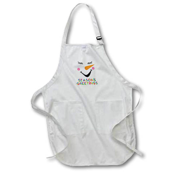 Apron - Funny snowman, eyes closed. Nice colorful text Seasons Greetings Alexis Design - Holidays Christmas And New Year