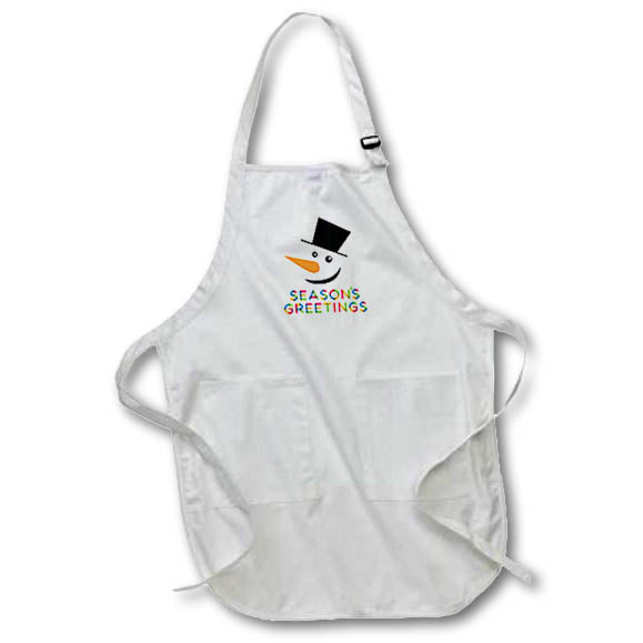 Apron - Funny snowman in a black topper. Colorful text Seasons Greetings Alexis Design - Holidays Christmas And New Year