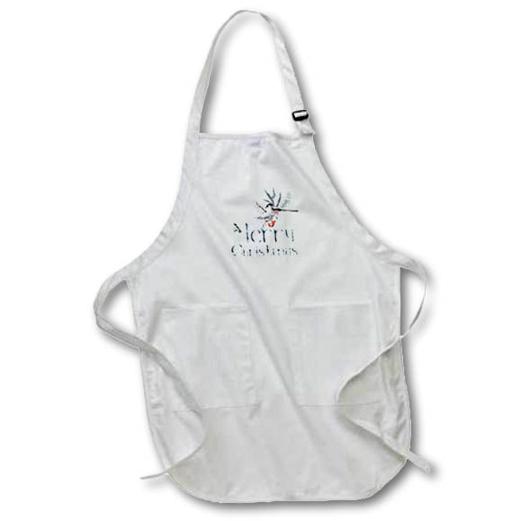 Apron - A cute bird on a pink branch. Red berries. Merry Christmas text Alexis Design - Holidays Christmas