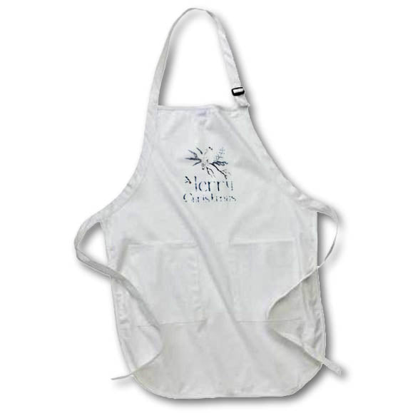Apron - A cute white owl on a pine branch. Silver color text Merry Christmas Alexis Design - Holidays Christmas