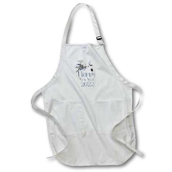 Apron - A cute weasel on a pine branch. Happy New Year 2022 silver color text Alexis Design - Holidays New Year