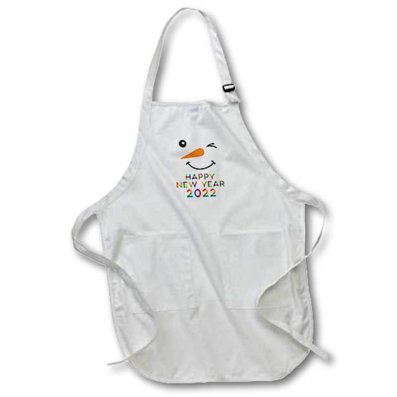 Apron - Snowman winks and smiles. Stylish colorful text Happy New Year 2022 Alexis Design - Holidays New Year