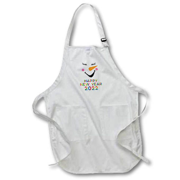 Apron - Funny snowman, eyes closed. Nice colorful text Happy New Year 2022 Alexis Design - Holidays New Year