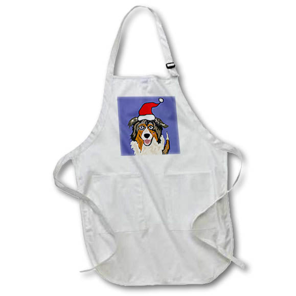 Apron - Cute Funny Australian Shepherd Puppy Dog in Santa hat Christmas Christmas