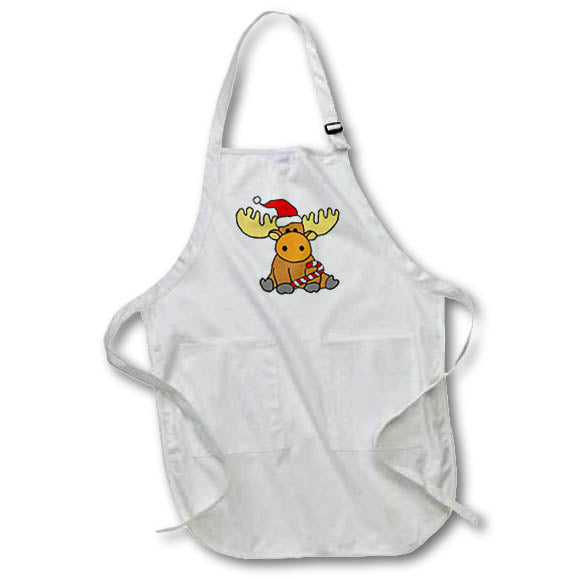 Apron - Cute Funny baby Moose wearing Santa hat Christmas Cartoon Christmas