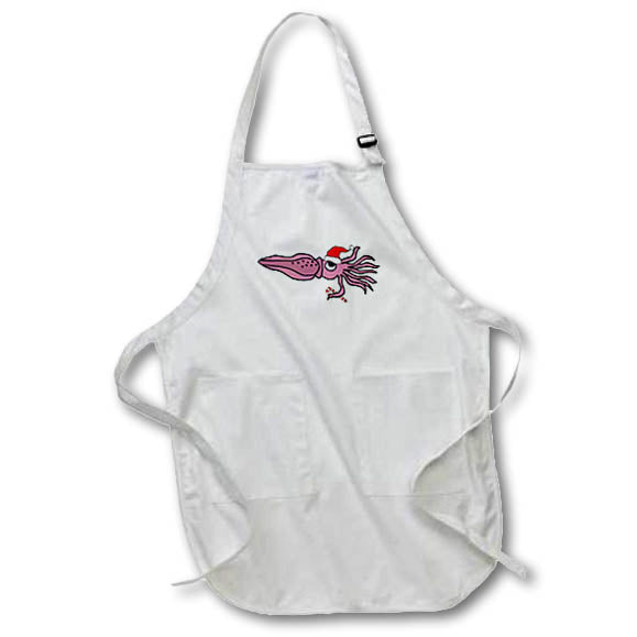 Apron - Funny Cute Purple Squid wearing Santa hat Christmas Cartoon Christmas