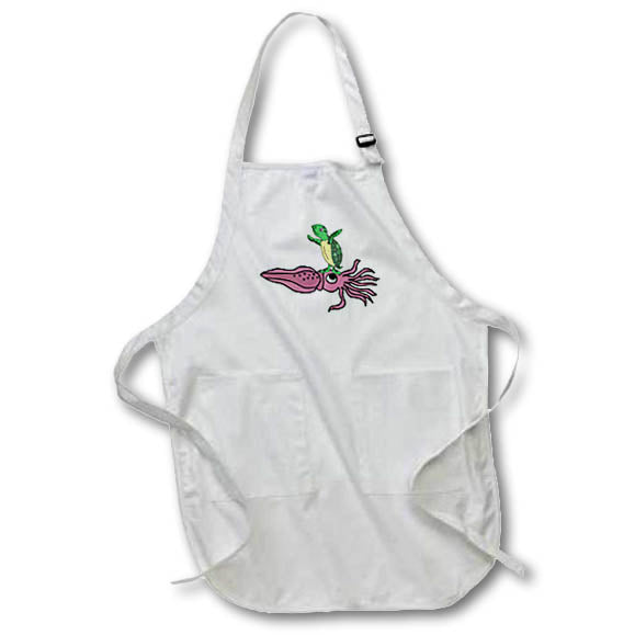 Apron - Funny Cute Sea Turtle Riding Purple Squid Beach Cartoon Funny