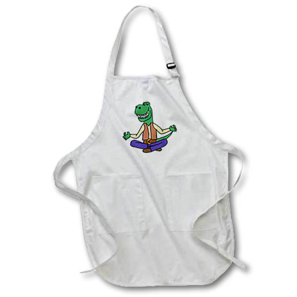 Apron - Funny Cute Green T-rex Dinosaur Meditation and Yoga Cartoon Sports and Hobbies