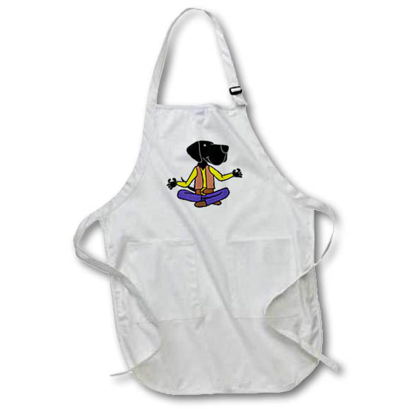 Apron - Funny Cute Black Labrador Retriever Dog Meditation and Yoga Cartoon Sports and Hobbies