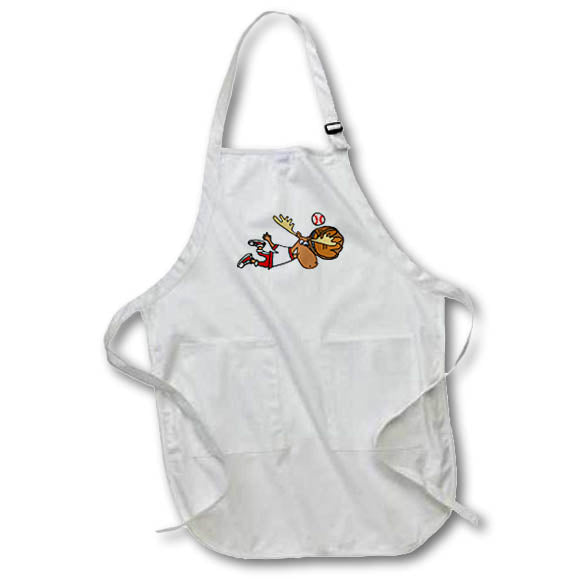 Apron - Funny Cute Moose catching Fly Ball Baseball Sports Cartoon Sports and Hobbies