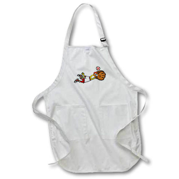 Apron - Funny Cute Rubber Chicken catching Fly Ball Baseball Sports Cartoon Sports and Hobbies